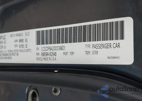 2013 Dodge Dart Sxt из США, поврежденный, VIN 1C3CDFBA2DD336021